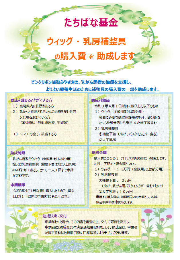 乳がん患者助成金応援事業 たちばな基金 乳がんトータルケア 医療法人宮崎博愛会